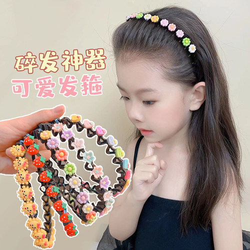 女童碎发整理发夹儿童彩色花朵发箍夏季女孩上学防滑头饰发卡