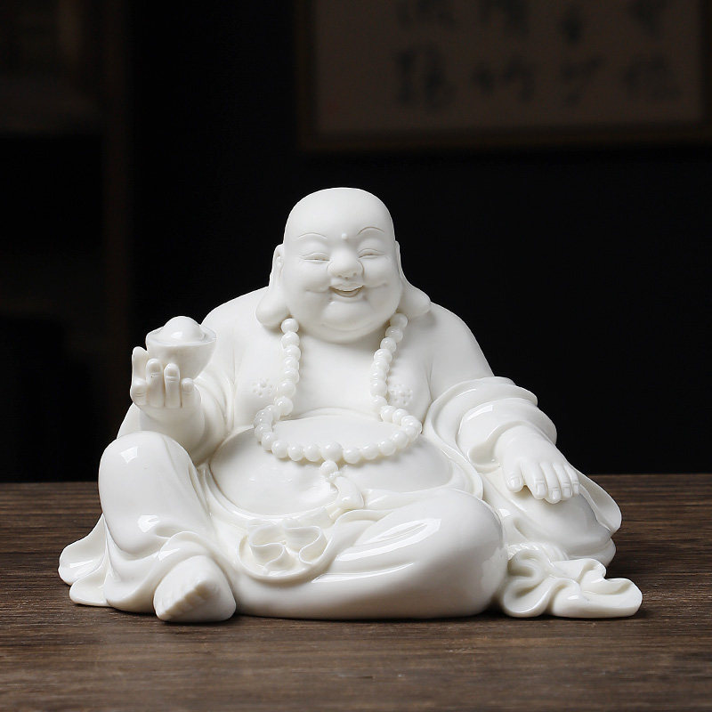 白瓷大肚佛弥勒佛笑佛摆件陶瓷弥勒佛像招财供奉瓷器家居客厅摆设