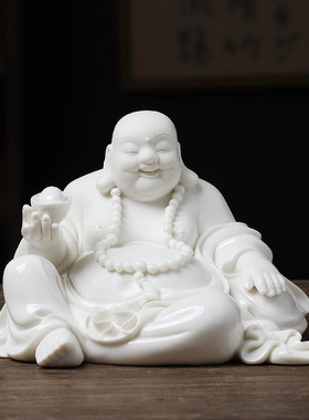 白瓷大肚佛弥勒佛笑佛摆件陶瓷弥勒佛像招财供奉瓷器家居客厅摆设