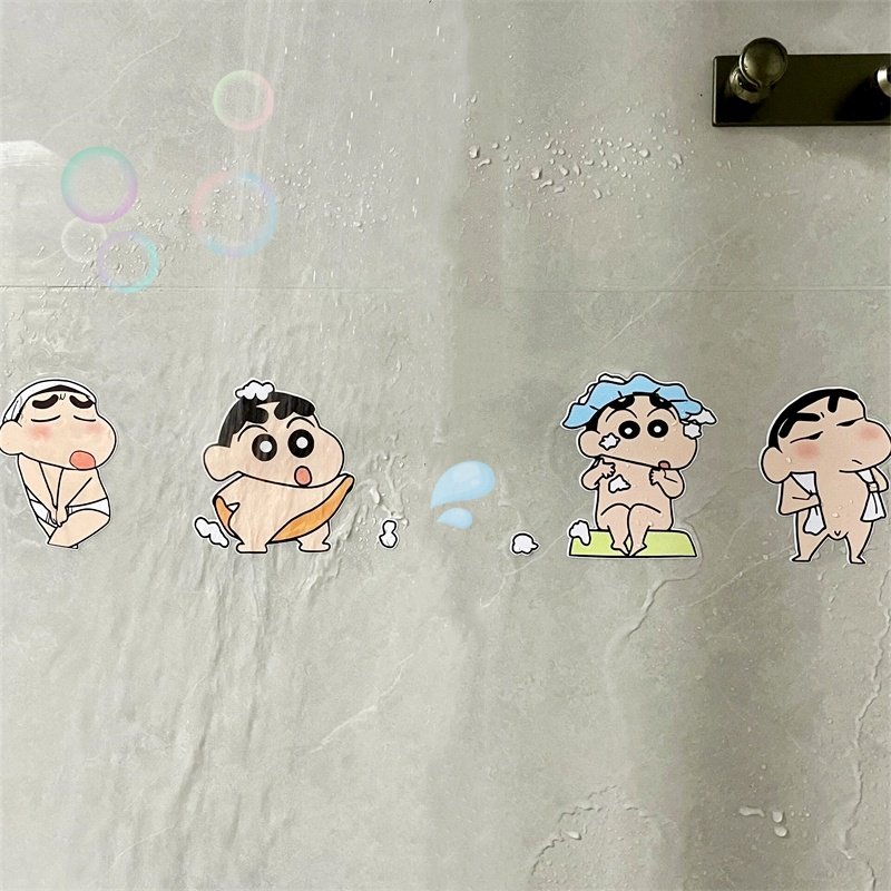 蜡笔小新洗澡贴纸卫生间浴室墙面瓷砖贴防水可爱创意马桶贴画自粘