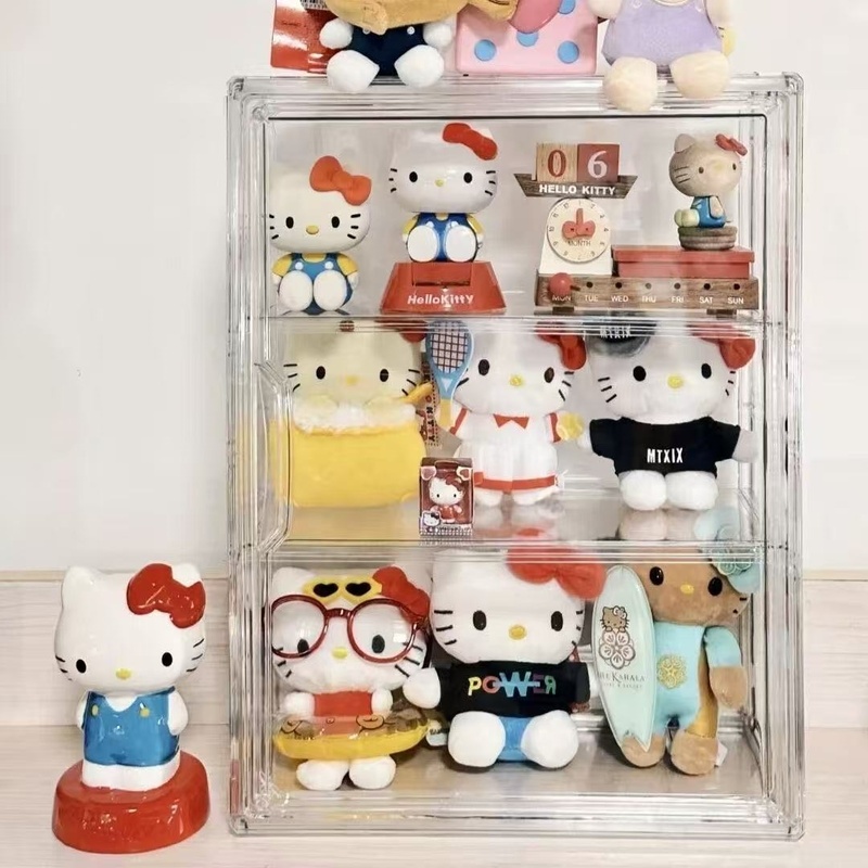 HelloKitty凯蒂猫手办收纳架公仔透明展示盒模型摆件女孩盲盒收纳