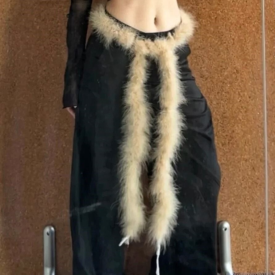 毛毛腰带长条毛茸绒腰链辣妹风屁帘爵士街舞蹈野性凹造型装饰腰封