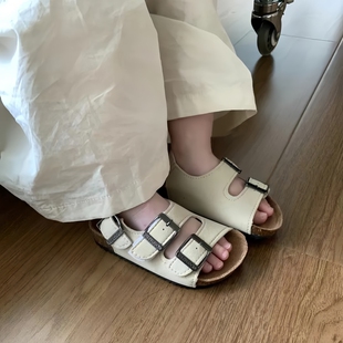 儿童双环凉拖鞋带后跟男童女童夏季防滑防臭软木户外沙滩一字凉鞋