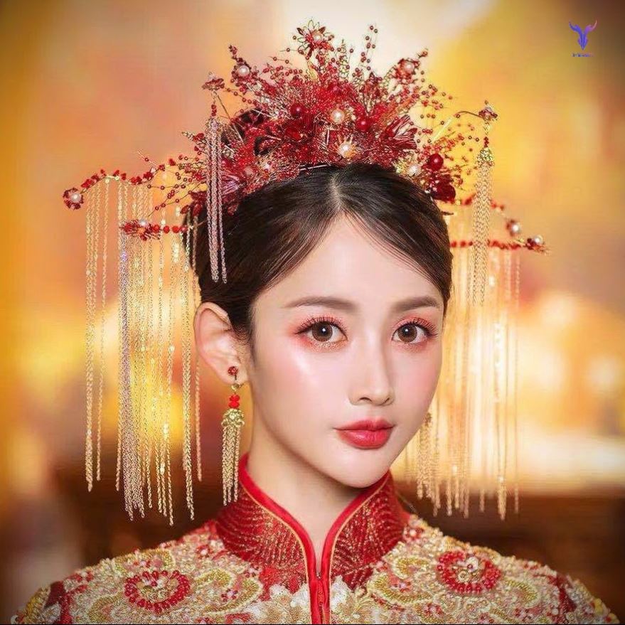 秀和服头饰2021年新款结婚秀禾新娘简单中式凤冠盘发
