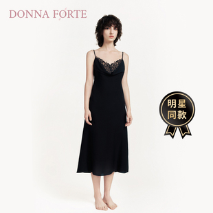 DonnaForte真丝性感吊带长裙女黑色薄款 赫拉 水钻点缀收腰设计