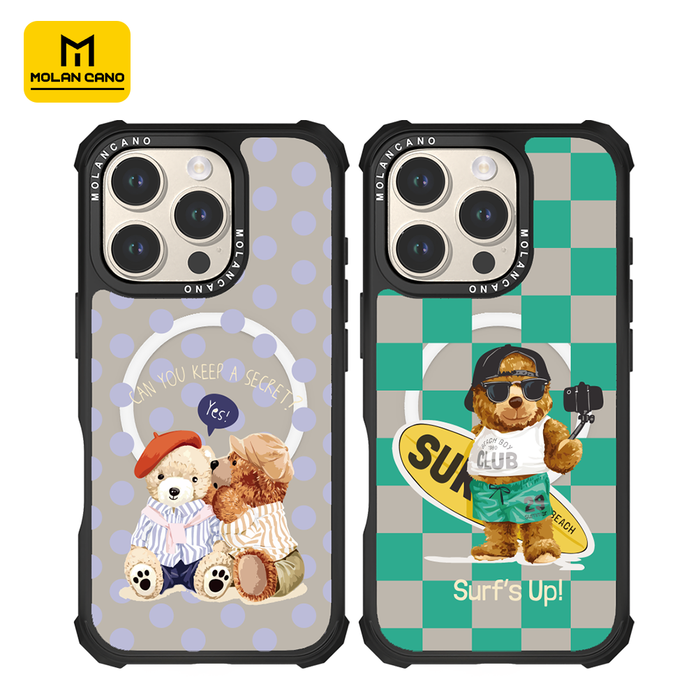 可爱萌熊透明磁吸防摔苹果手机壳