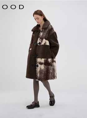 310MOOD冬季复古学院风不规则拼接泰迪熊长大衣外套中长款高级感