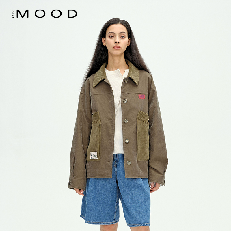 针织口袋拼接夹克休闲短外套