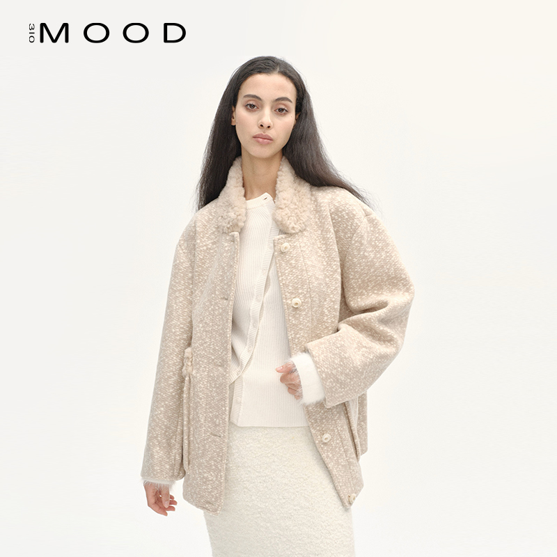 310MOOD毛毛立领毛呢外套