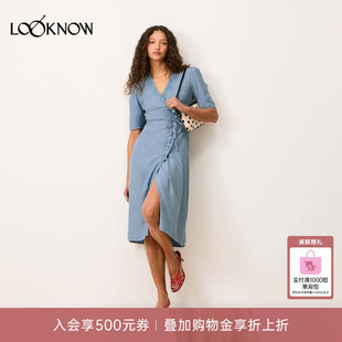 rouje X LOOKNOW设计师品牌26春夏新品蓝色蕾丝围裹式连衣裙