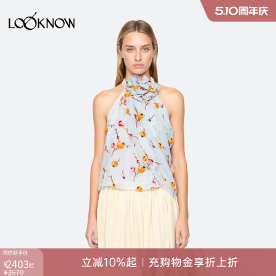 sea new york x LOOKNOW设计师品牌2026年春夏新品浅蓝色印花挂脖