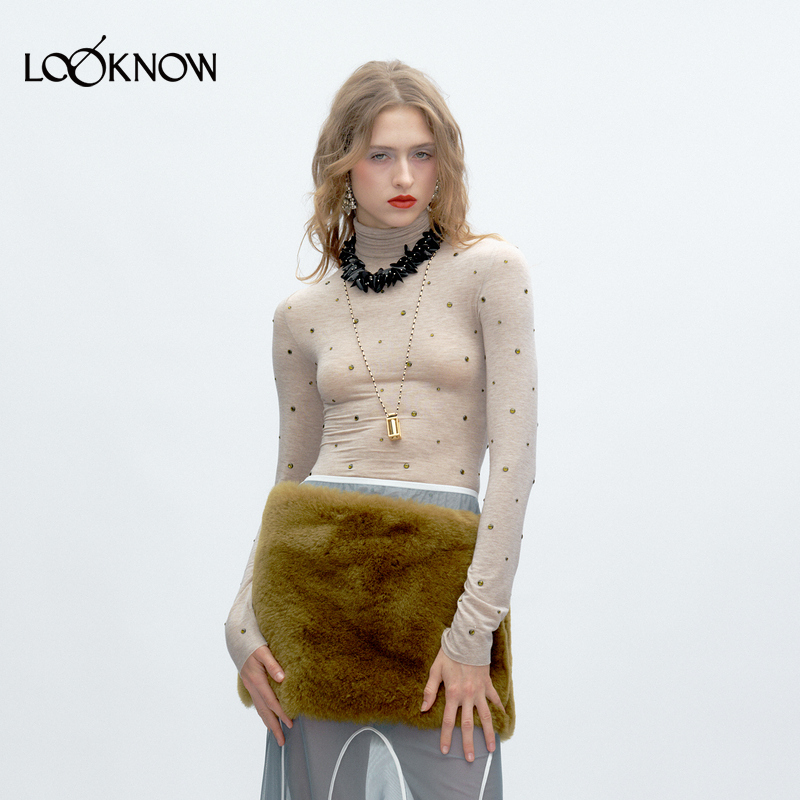 JACQUES WEI X LOOKNOW2025年秋季新款烫钻修身长袖打底女