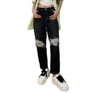 SHORT SENTENCE设计师品牌LOOKNOW春秋条纹针织牛仔裤