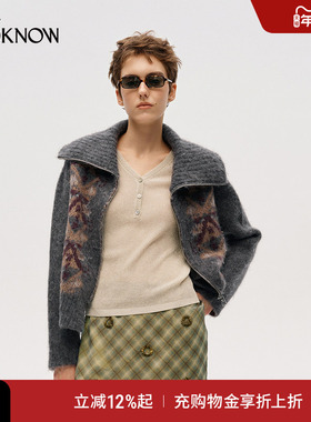 ICE DUST X LOOKNOW设计师品牌2025秋冬新款提花拉链翻领毛衫外套