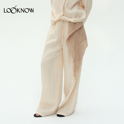 ii sense x LOOKNOW2026春季米白绑带阔腿裤长裤女