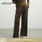 深棕色仿麂皮下摆开衩长裤 LOOKNOW秋冬2025新品 女 halfmoon