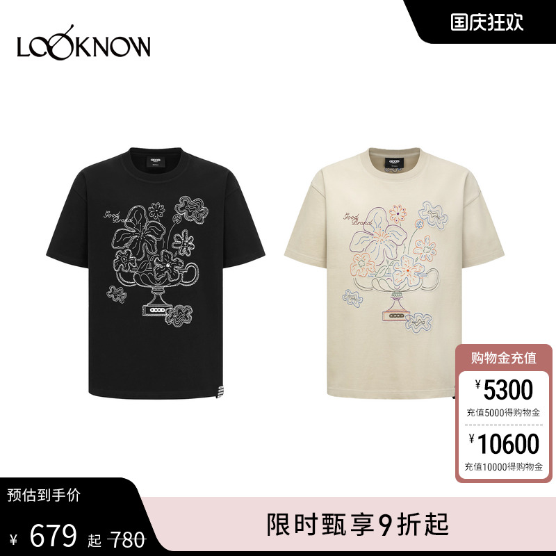 GOODBRAND设计师品牌LOOKNOW2025夏季新款绽放之花管珠绣短袖T恤