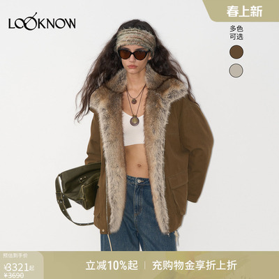 if by land X LOOKNOW25秋冬新品浅白色可拆卸毛领羽绒外套