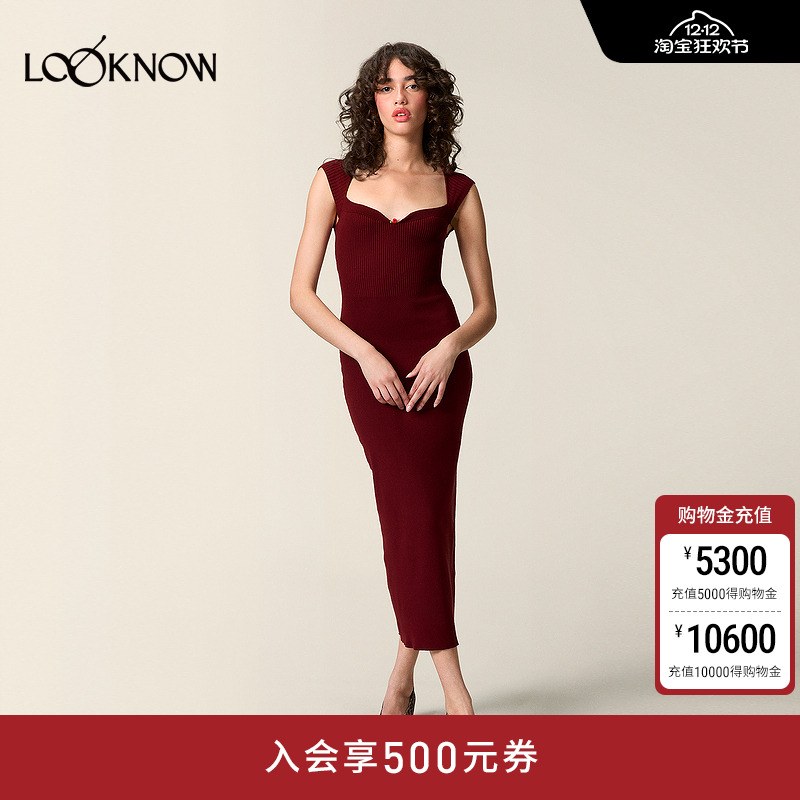 Rouje x LOOKNOW设计师品牌2025秋季新款方领无袖连衣裙女