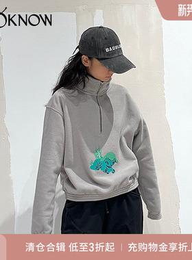 WE11DONE设计师品牌LOOKNOW春秋灰色半拉链卫衣