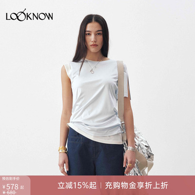 medium well X LOOKNOW设计师品牌26春夏新品醋酸叠穿不对称T恤