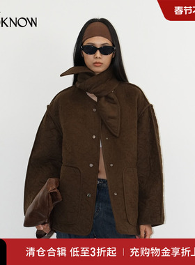 IF BY LAND X LOOKNOW2025秋冬新款深绿色可拆卸围巾棉服女