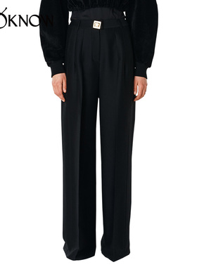 YCH设计师品牌LOOKNOW春秋黑色简约阔腿长裤女士
