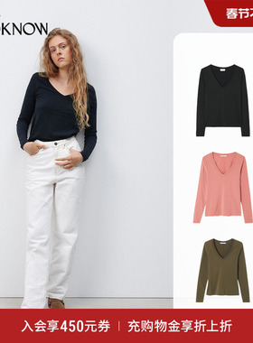 American Vintage X LOOKNOW2025年秋季深绿色V领长袖T恤GAMIPY