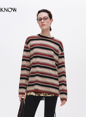 ICE DUST x LOOKNOW2026春夏新品亮光条纹圆领针织衫