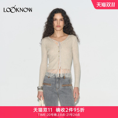 if by land X LOOKNOW设计师品牌26秋季新品蕾丝修身假两件开衫