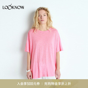 american vintage LOOKNOW26春季新品粉色圆领短袖T恤