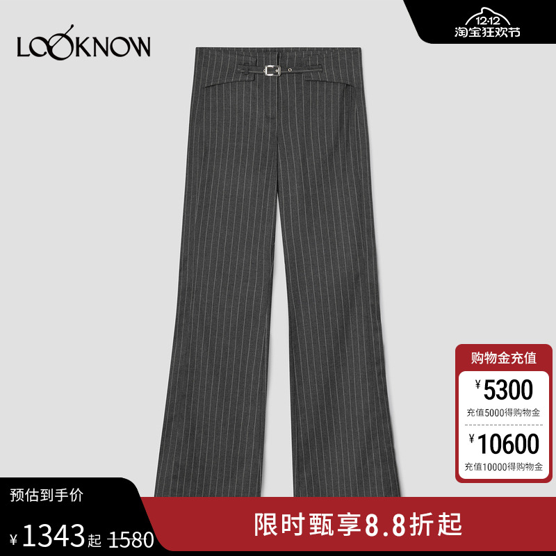 GIMAGUAS X LOOKNOW2025年秋季新款灰色条纹直筒休闲裤女