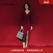 LOOKNOW设计师品牌2025秋季 新款 Rouje 长袖 V领针织连衣裙女