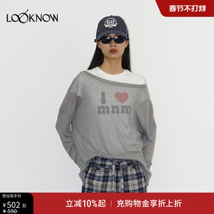 madeinnormal X LOOKNOW2025年秋季新款灰色宽松长袖透气针织衫女