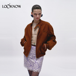 JACQUES WEI X LOOKNOW2026春夏新品黄棕色麂皮小立领夹克外套