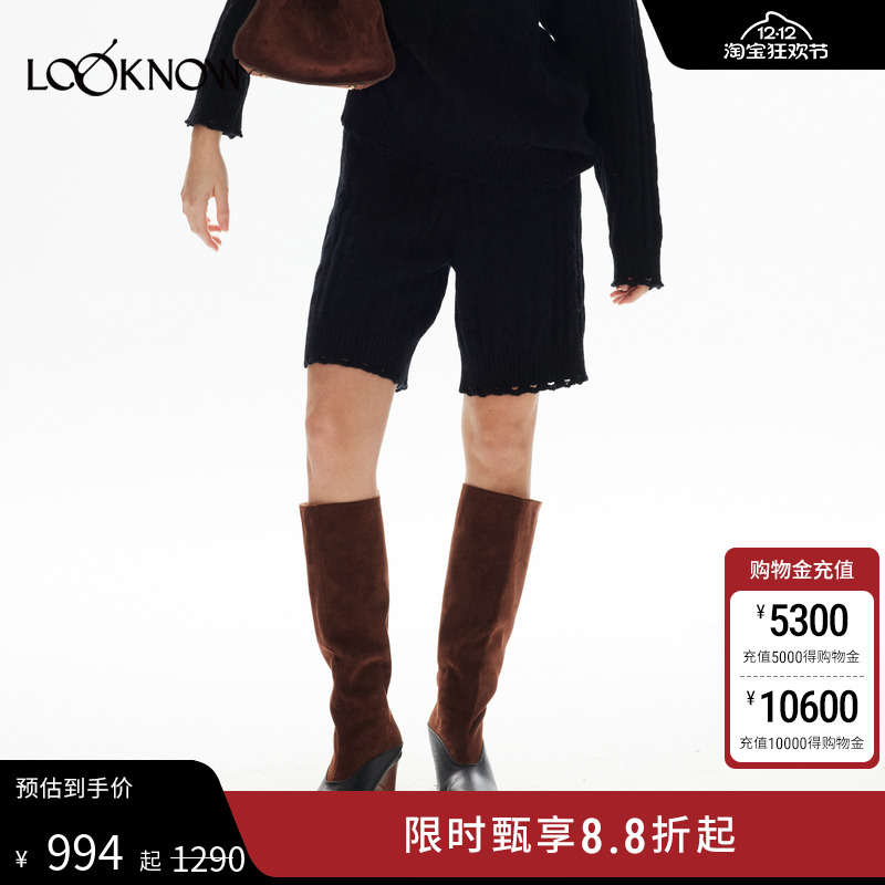 IF BY LAND设计师品牌LOOKNOW冬季新款黑色羊毛绞花短裤