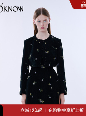 MING MA设计师品牌LOOKNOW春夏新款黑色提花圆领短夹克外套女