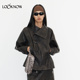LOOKNOW2025秋冬新款 madeinormal 黑色大翻领仿皮风衣抽绳外套
