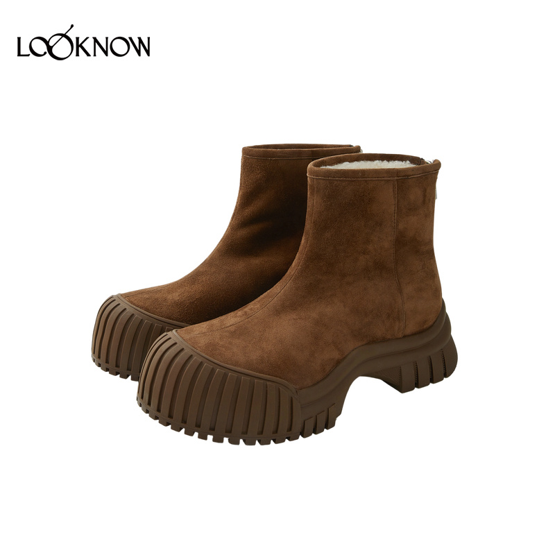 immi x LOOKNOW2025秋季新款女式皮毛一体拉链短筒靴女