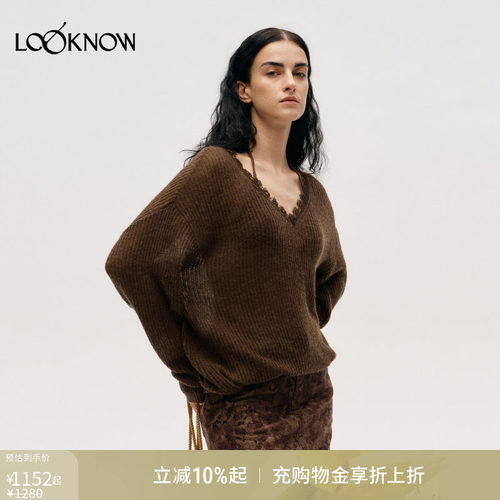 ICE DUST X LOOKNOW设计师品牌秋冬新款花边V领宽松衫女