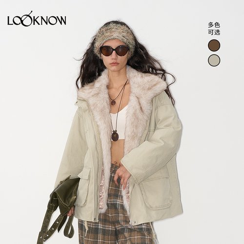 IF BY LAND X LOOKNOW25秋冬新品可拆卸毛领羽绒服外套女保暖