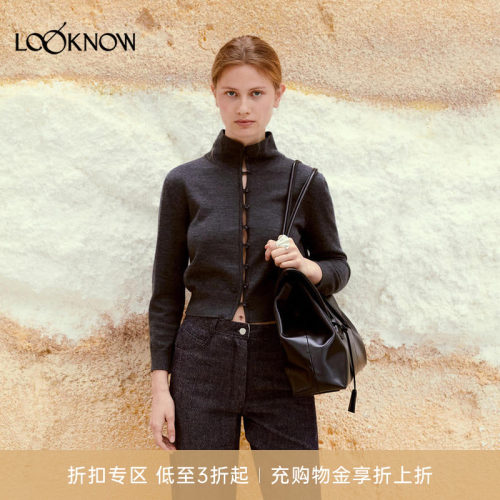 low classic LOOKNOW26新品炭灰色高领开衫