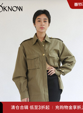 IF BY LAND设计师品牌LOOKNOW春秋军绿色双口袋衬衫
