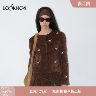 LAND小天使绣花系列LOOKNOW2025早秋新复古少棕色箱型外套