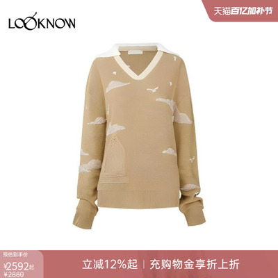 osmos x LOOKNOW设计师品牌26年春夏新品云朵嵌花可拆卸毛领套头