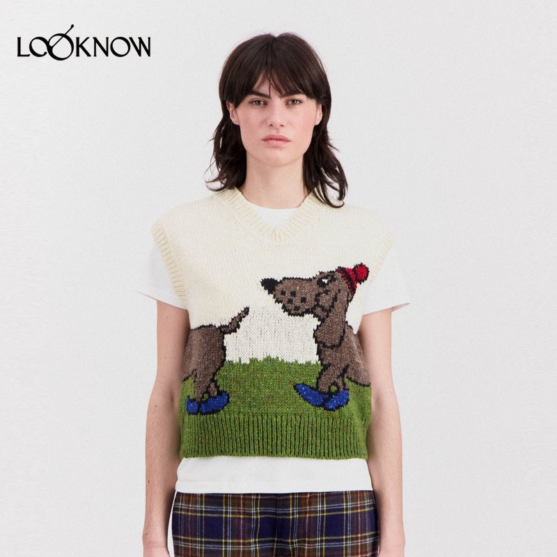 HOWLIN X LOOKNOW设计师品牌2025秋冬白色花卉图案背心女