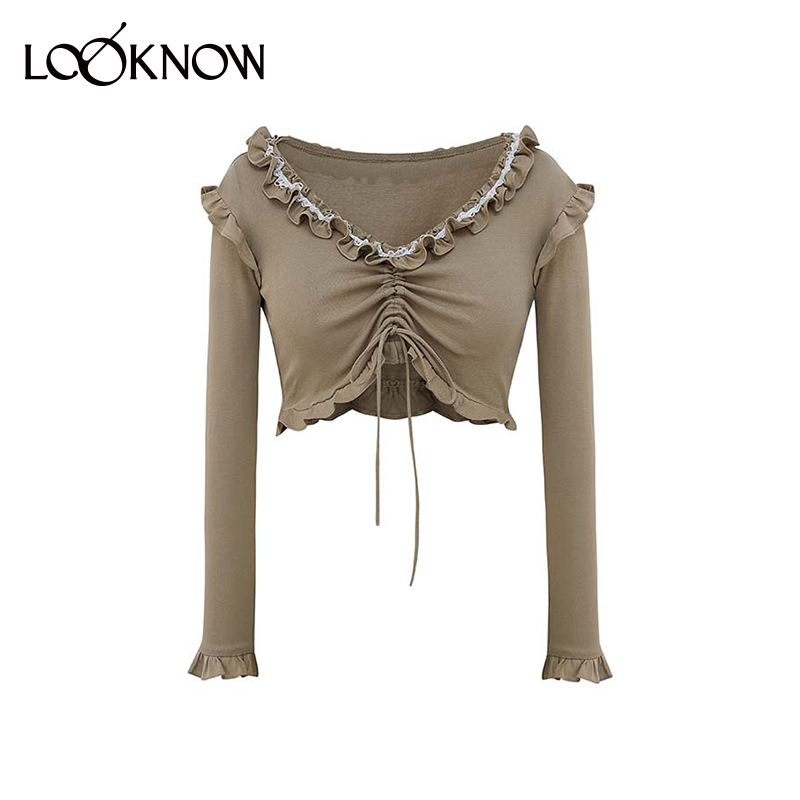 sultryvirgin荷叶边抽绳上衣