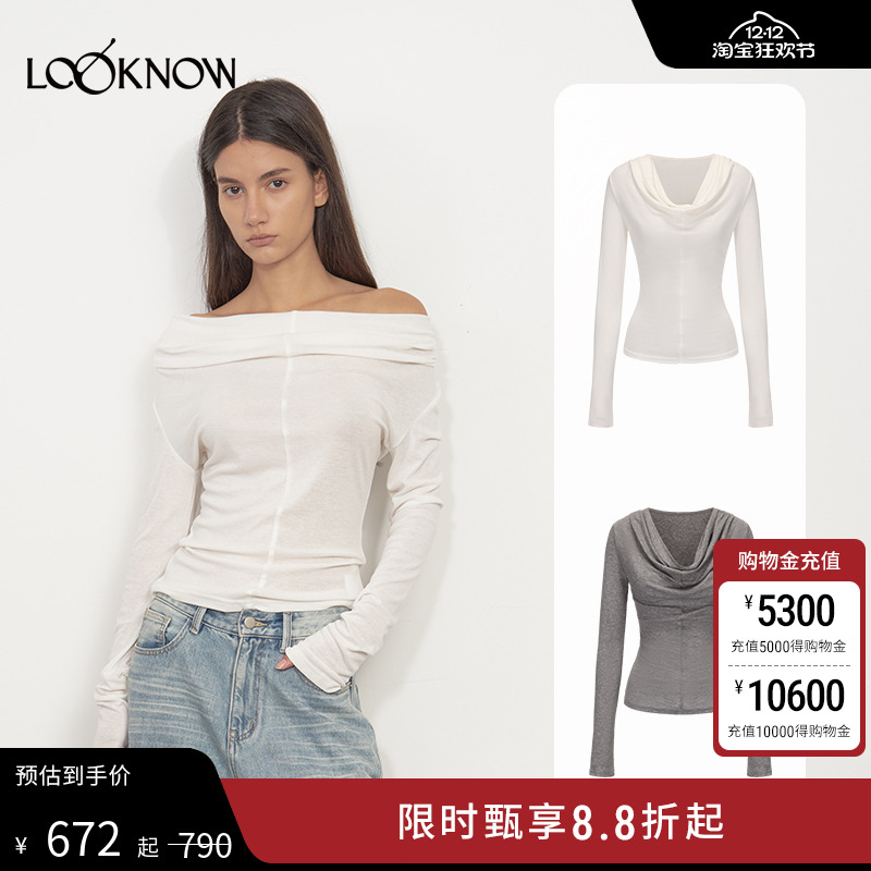 madeinnormal 设计师品牌LOOKNOW2025春新款多色斜肩打褶T恤女