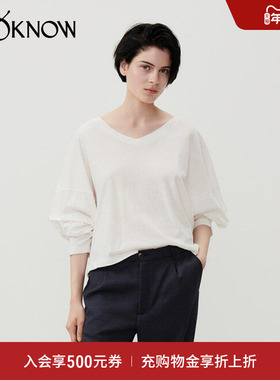 AMERICAN VINTAGE设计师品牌LOOKNOW春新款秋白色V领长袖T恤女