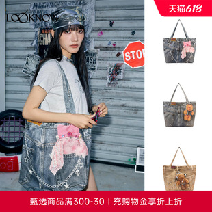 SFSG X LOOKNOW2026年春夏新款街头异类脏脏猫牛仔印花帆布包